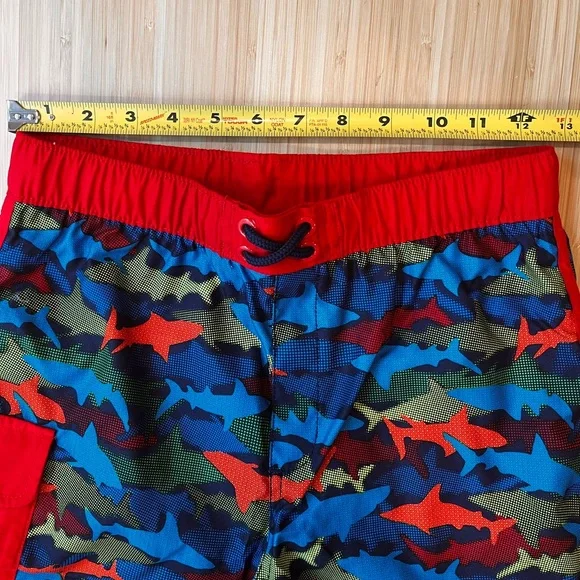 Lands' End Boys XL 14-16 Red Blue Sharks Lined Swim Short Trunks Summer NWOT - Picture 3 of 6